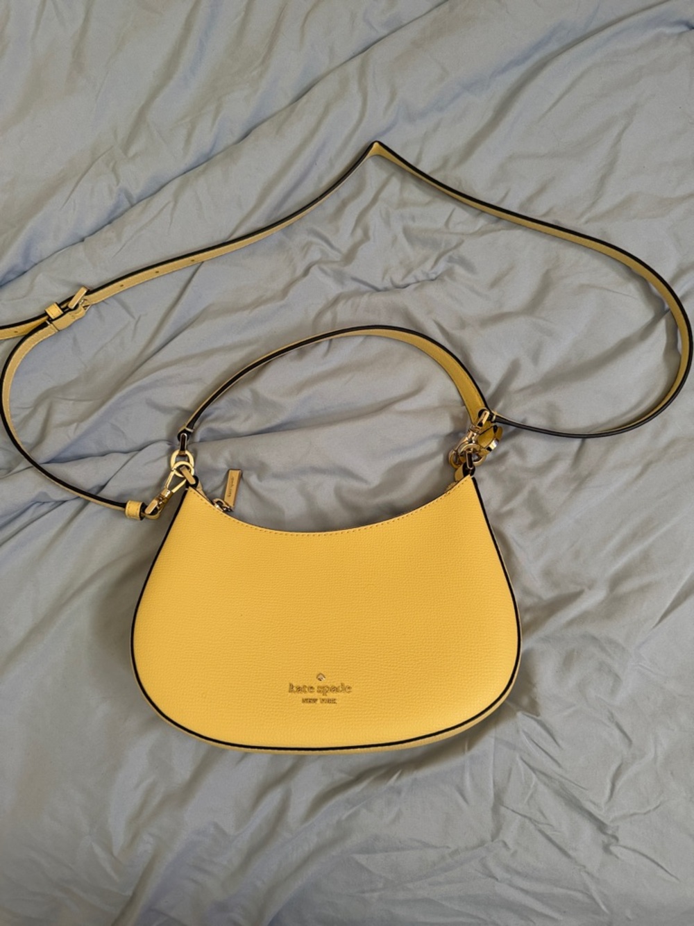kate spade Yellow Pebbled Leather Crescent Shoulder Bag with Adjustable Strap